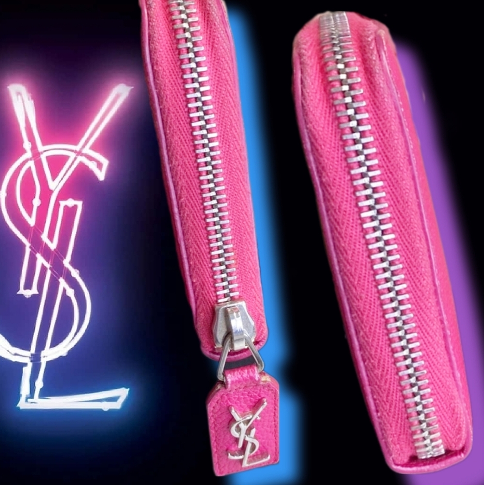 ⭐️YSL Yves Saint Laurent Pink Pebbled Leather Portefeuille Famme Long Wallet - Picture 6 of 9
